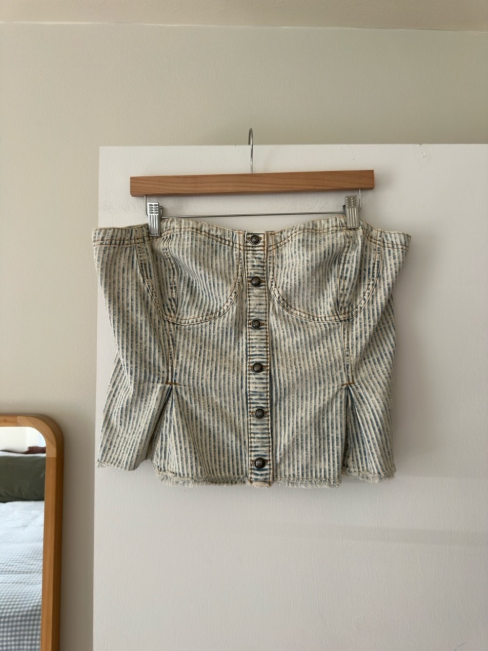 Pilcro Corset Cropped Striped Denim Strapless Top Size XL